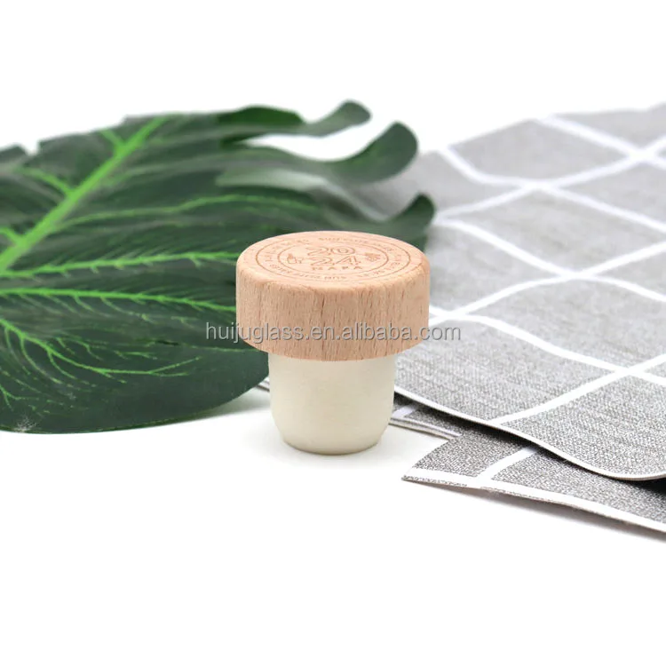 Customized Wooden Cap Natural Cork Synthetic Stopper 22.5mm Polymer Cork Stopper with engraved logo
