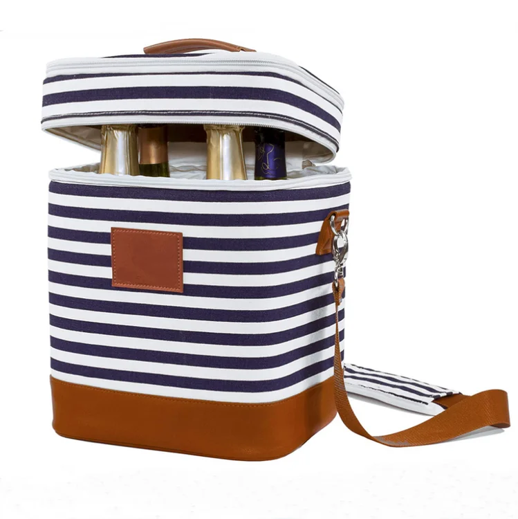Custom Logo Luxury Travel Camping Shoulder Bag Insulated 4 Bottle Wine Carrier Wine Cooler Bag
