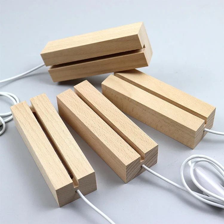 2022 Creative Solid Luminous USB Switch Night Light Base 3D Acrylic Lamp Led Wooden Base Wood Led Light Bases for Decoration