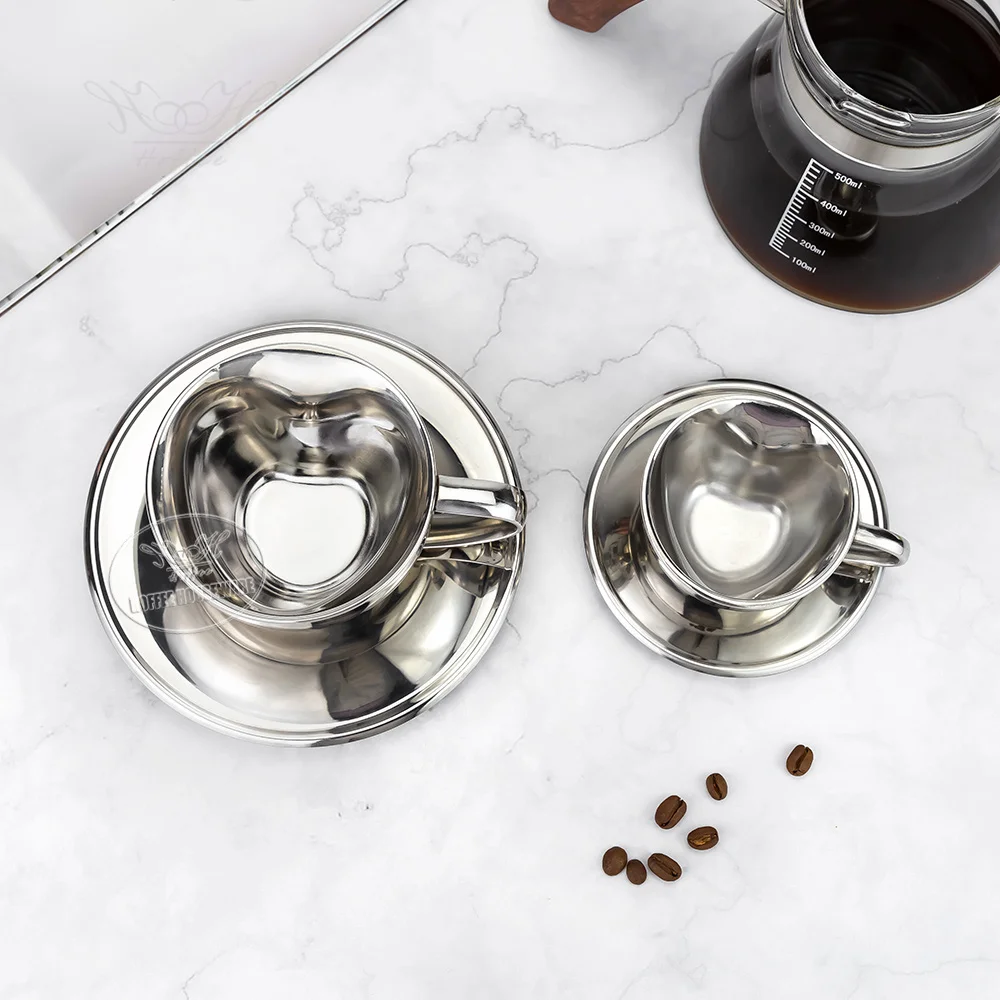 Valentine Double Wall Coffee Cup Set Stainless Steel Insulated Espresso Mug Tea Cup Set With Saucer Dish For Cappuccino Latte