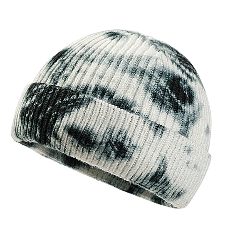 Fashion Hip Hop Wholesale Custom Knit Skull Caps Fisherman Winter Knitted Hat Tie Dye Beanie With Custom Logo