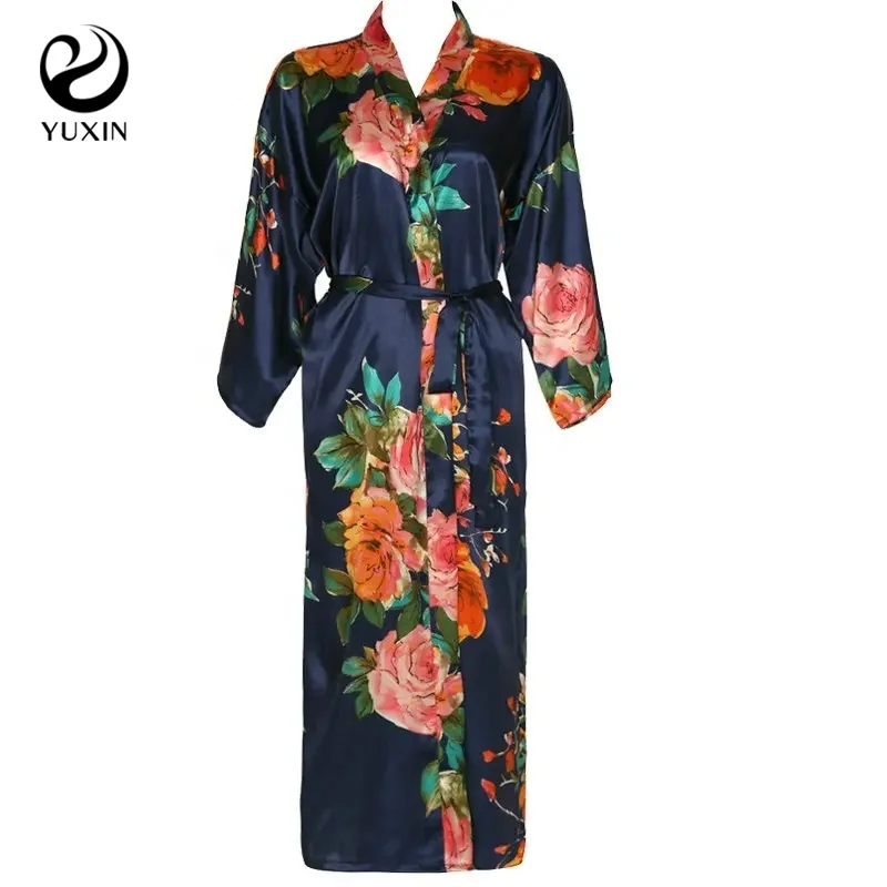 Bridal Silk Satin Long Floral Robe Women Bride Robes Full Length Long Nightgown 6036