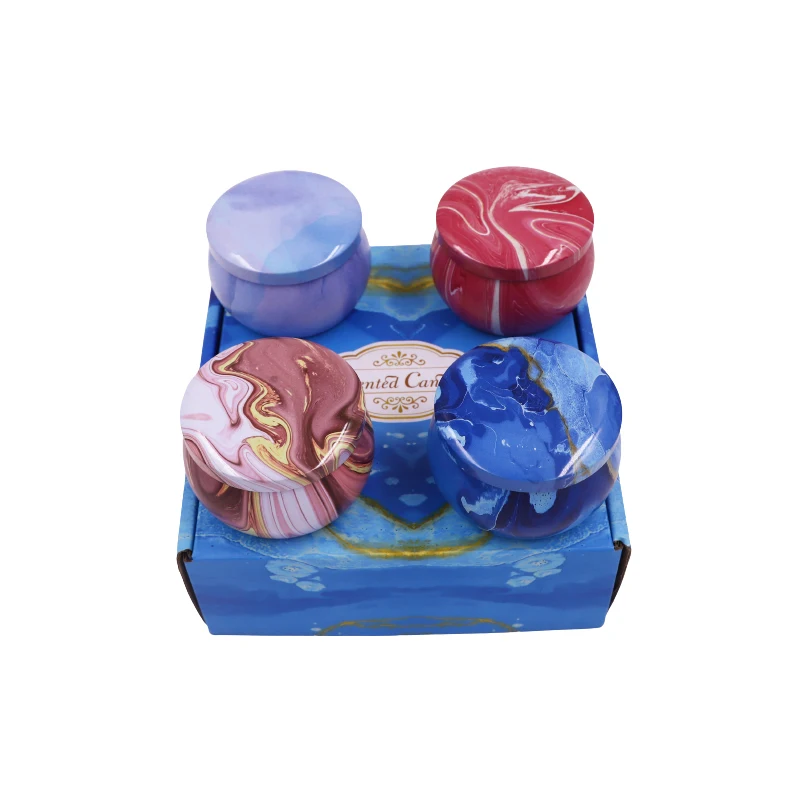 Blue And White Porcelain Series Design Soy Wax 4.4oz Scented Tin Candles Luxury Custom Home Decoration Crystal Stone Natural Soy