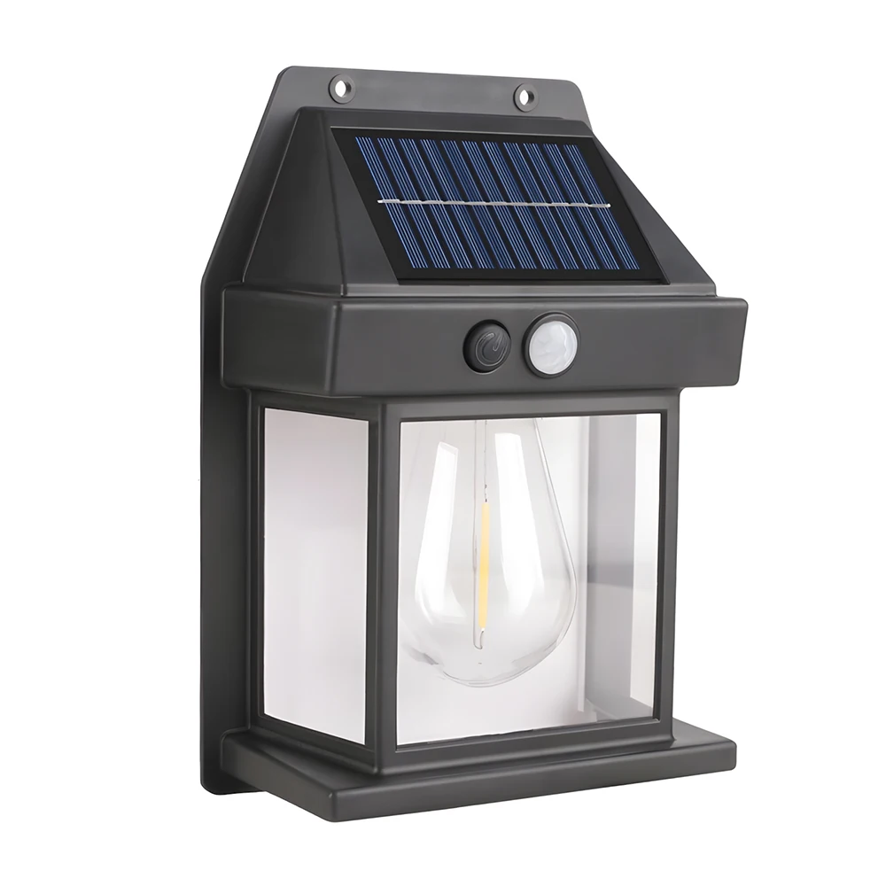 Intelligent Motion Sensor Solar Tungsten Night Lamp 3 Lighting Modes Waterproof LED Wall Lantern Garden Decoration Plastic Body
