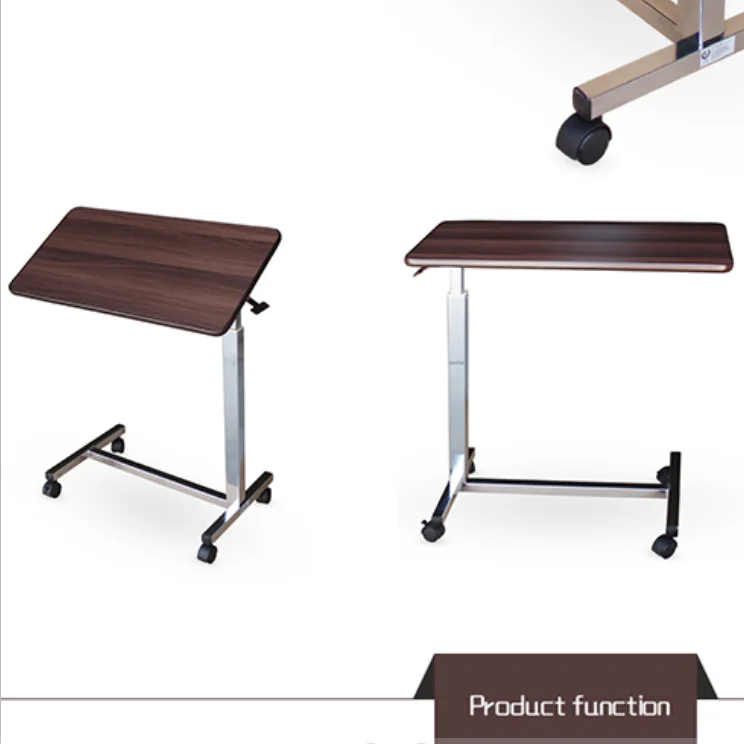 Q04 Hot Selling Adjustable Height Overbed Table Movable Hospital Bed Dinner Table with Wheels for Nursing Bed Bedroom Furniture