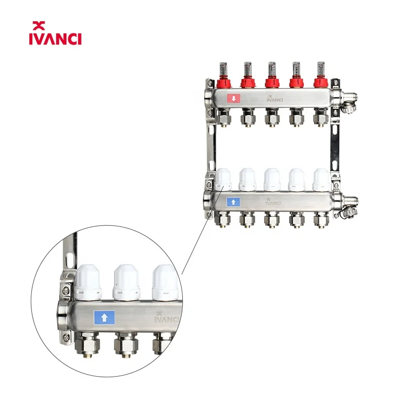 IVANCI 304 stainless steel floor heating system manifold pipe with chrome brackets