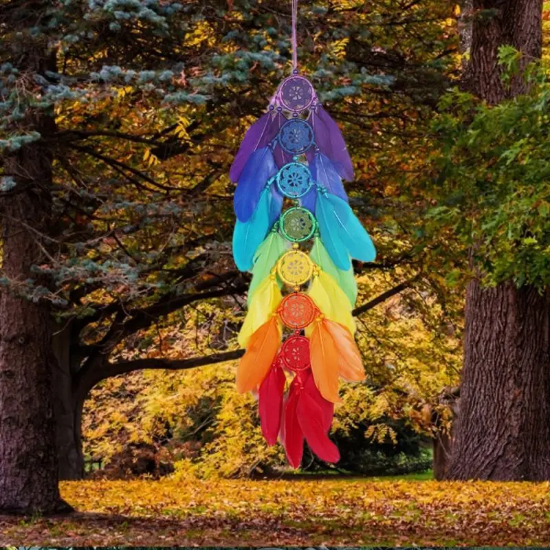 Доступен образец в стиле бохо 7 красочных чакр макраме Ловец снов перо свадебное украшение для дома