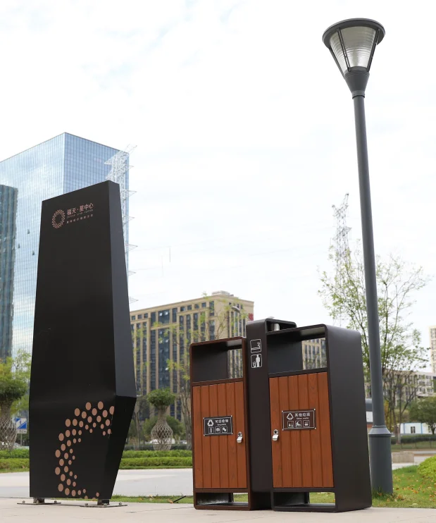 Outdoor Recycling Trash Can with Durable Litter Bin Plastic Wood Outdoor Double waste bin with ash try