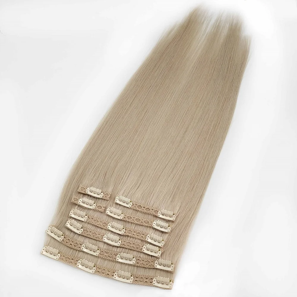 High Quality Wholesale Fashion Silk Straight Double Drawn Full End virgin remy natural Human Hair clip on extensions