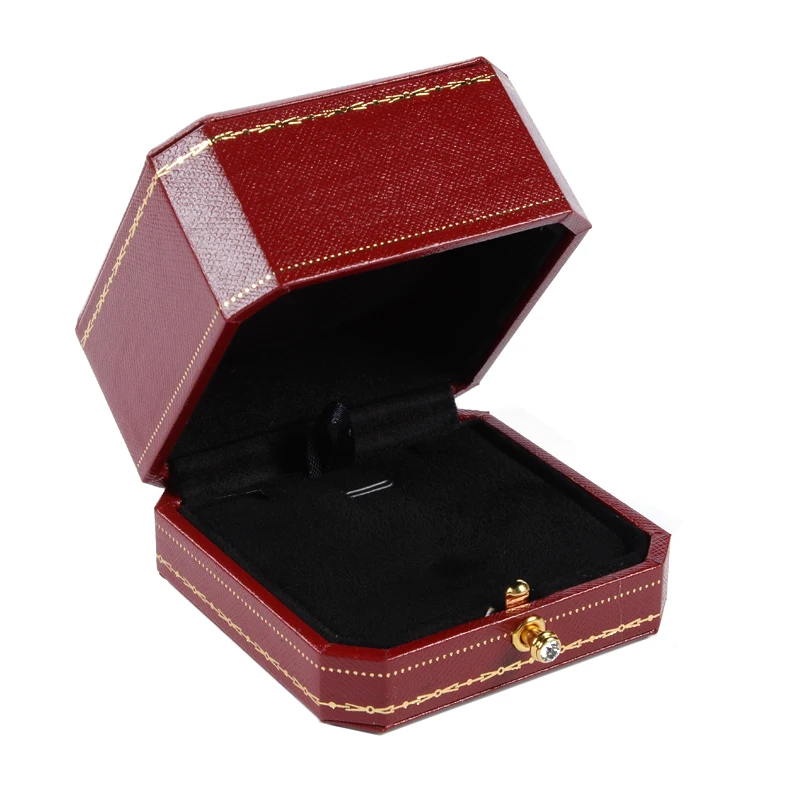 Luxury red custom brand leatherette paper ring jewelry packaging box set