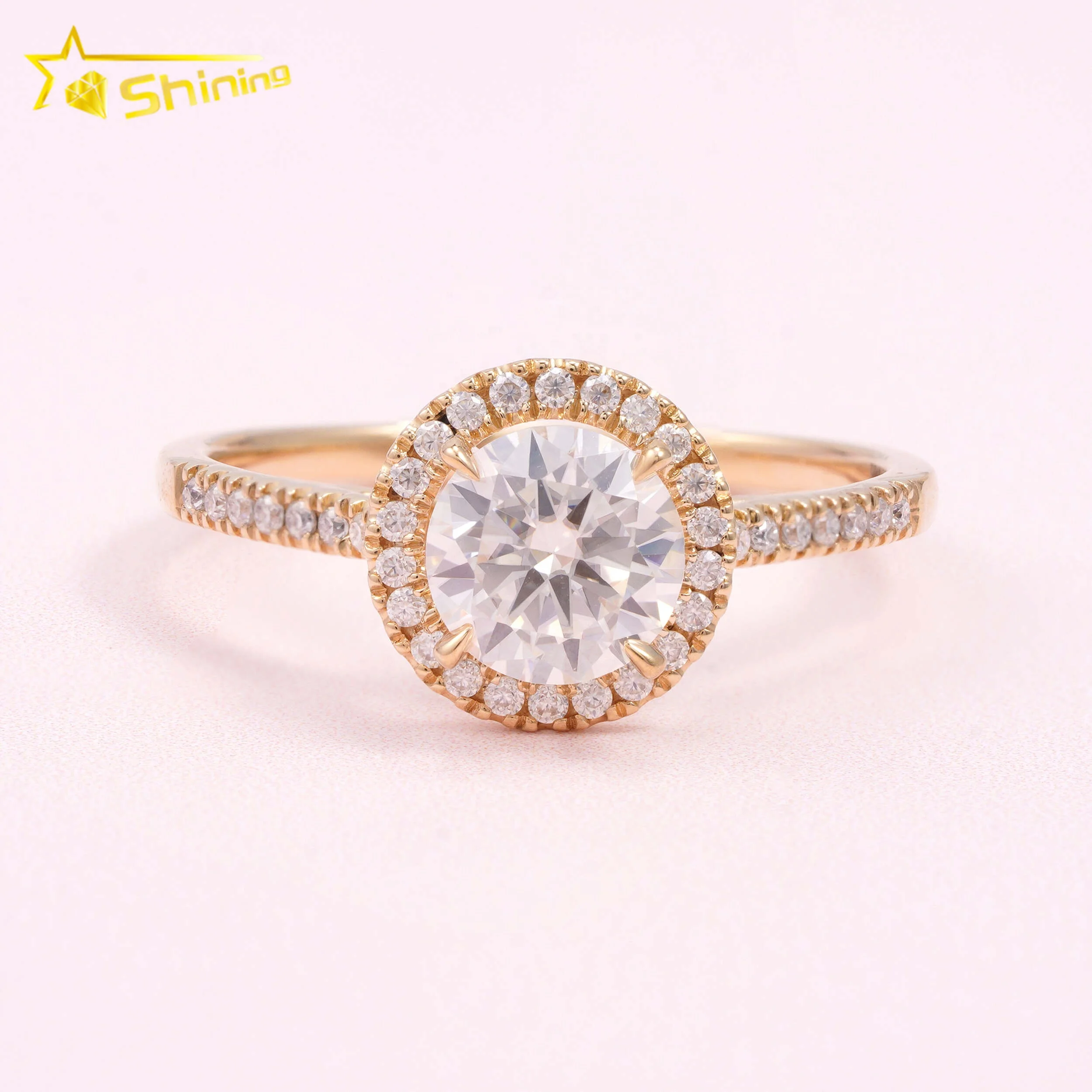 Pass Diamond Tester Classic 1ct Round Brilliant Cut VVS Moissanite Engagement Ring 10K Solid Yellow Gold Wedding Women Ring