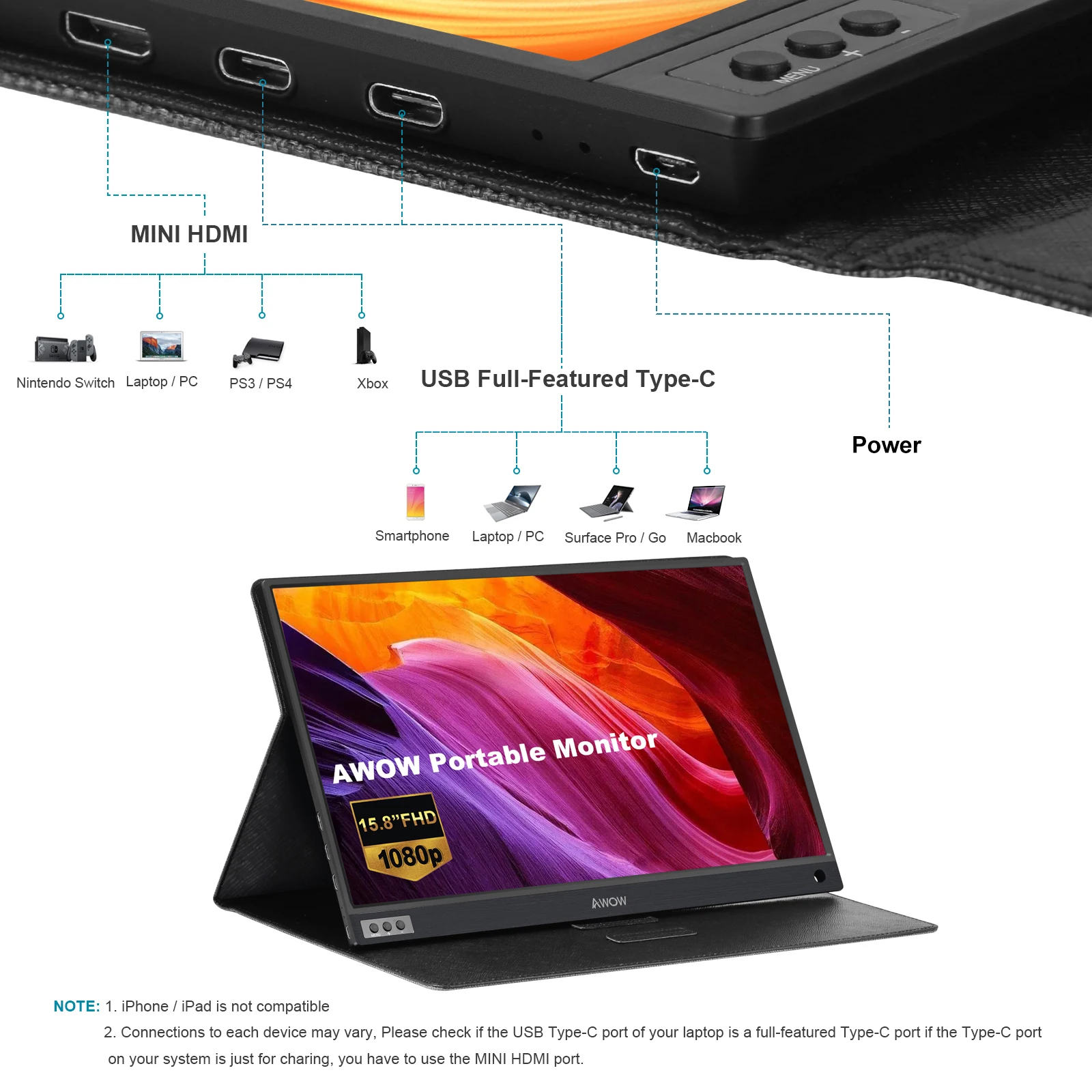 
AWOW 15.8 Inch 1080P IPS LCD Portable Display Monitor Portatil Screen Mini Portable Monitor 