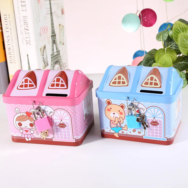 Promotional Luxury Tin Metal Cookies Toy Jelly Packing Irregular House Shape Tin Gift Box with Lock Girls Gift Package