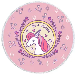 Free samples Dropship 100% microfiber custom unicorn beach towel with tassel fringe spain sublimation