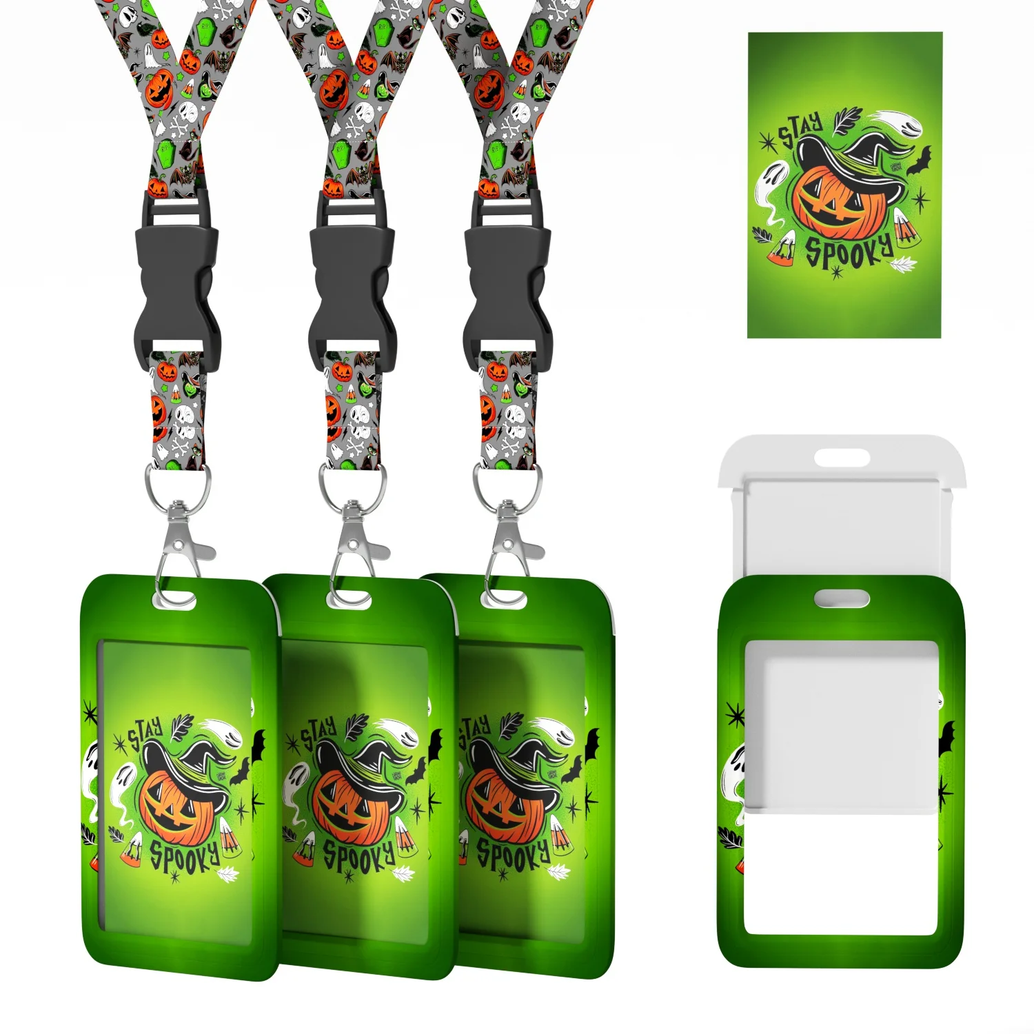 Custom Halloween Promotion Card Holder Lanyard with Logo Polyester Material and Accessory Hook Personalized ID Lanyard
