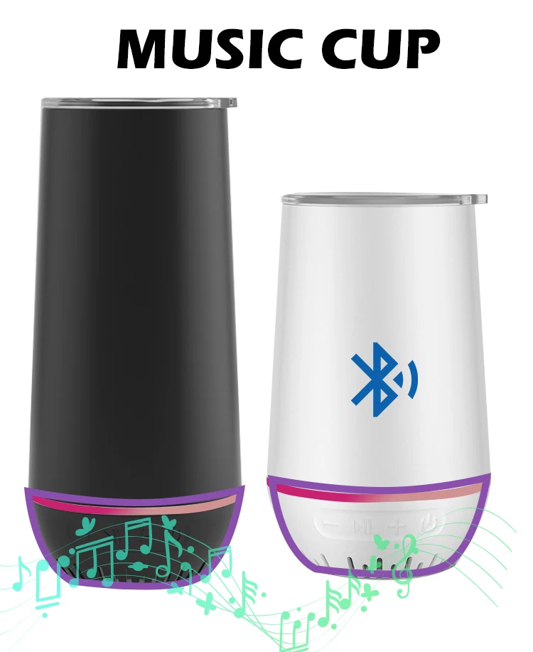 17OZ Double Wall Stainless Steel Tumbler Cup With Lid ,Smart Water Bottle Wireless Music Speaker Tumbler