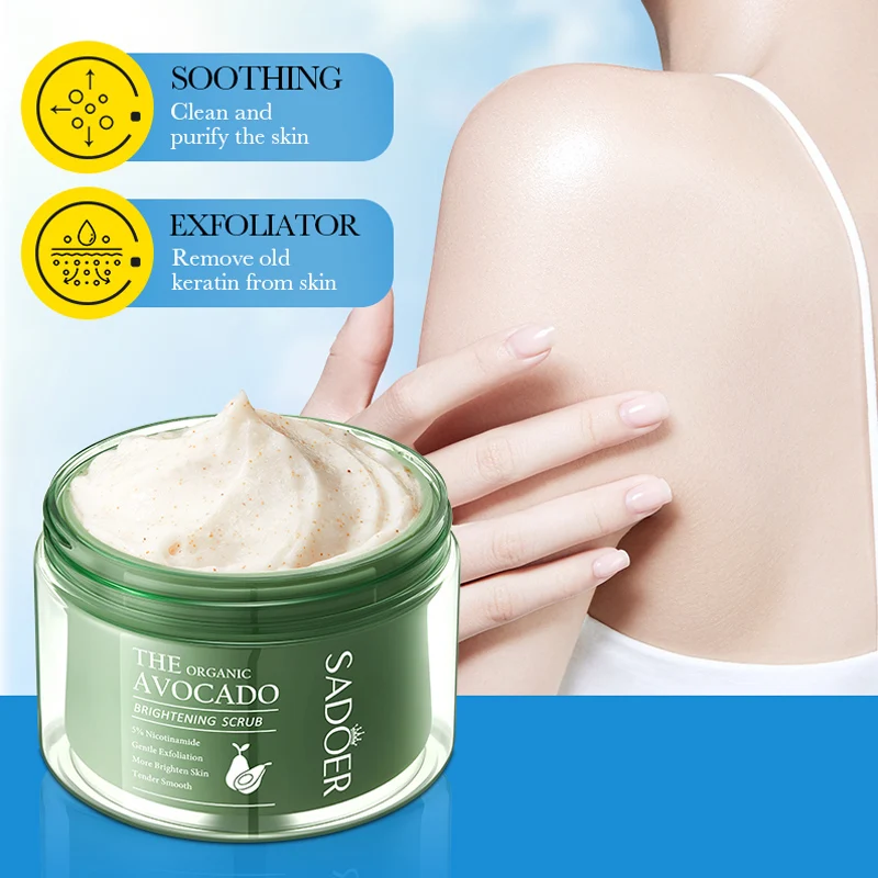 OEM SADOER Wholesale Avocado Nicotinamide Brightening Scrub Organic Skin Care Whitening Smooth Exfoliating Body Scrub