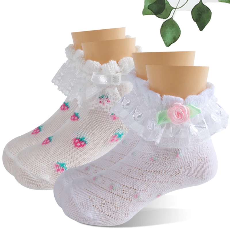 Wholesale cute baby girl lace stockings two pairs of comfortable baby decorative socks Newborn baby