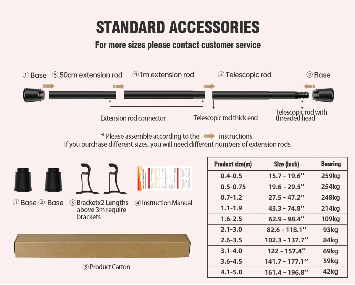 ARODDY In Stock 0.5-0.75m Steel Multifunctional Without Drilling Metal Bathroom Adjustable Shower Tension Curtain Rod Pole