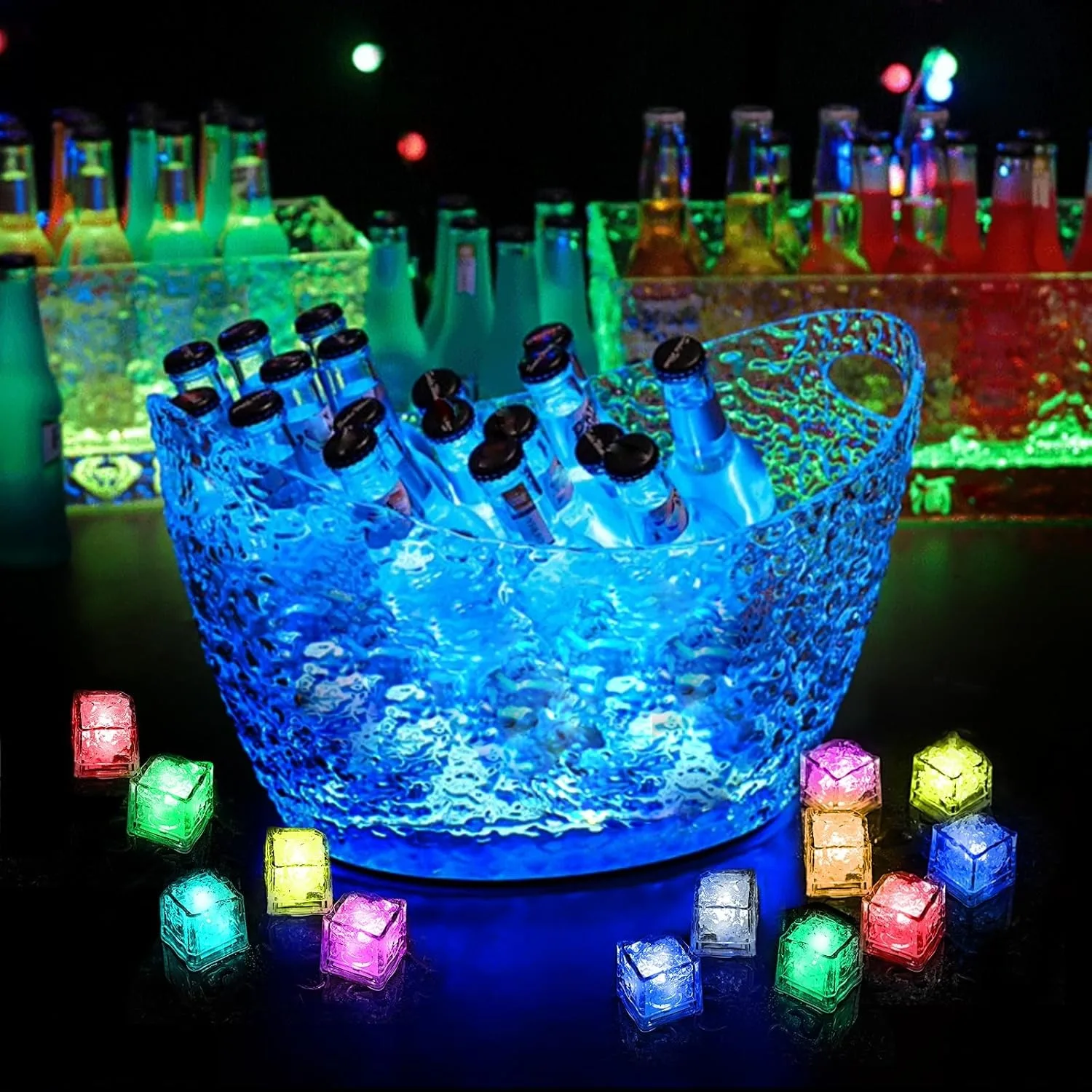 Light Up Ice Cubes Multicolor Glow Ice Cubes for Drinks Waterproof Glowing Flashing Ice Cube for Club Bar Party Bath Time Decor