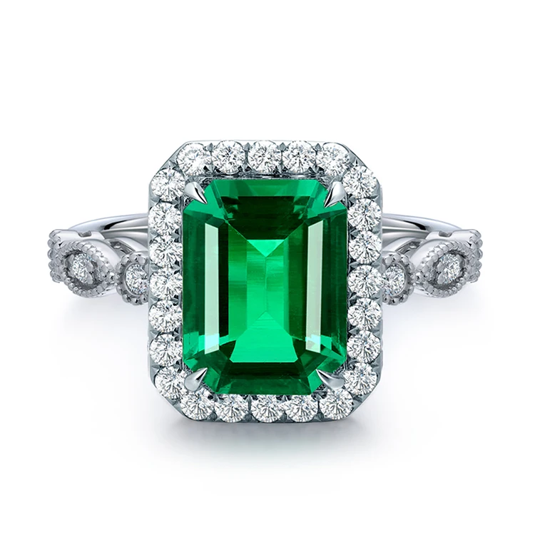 Vintage 3ct Solid White Gold Ring 9K 14K 18K Emerald Cut Rings Lab Grown Emerald Unisex Ring Jewelry Christmas Gift Idea