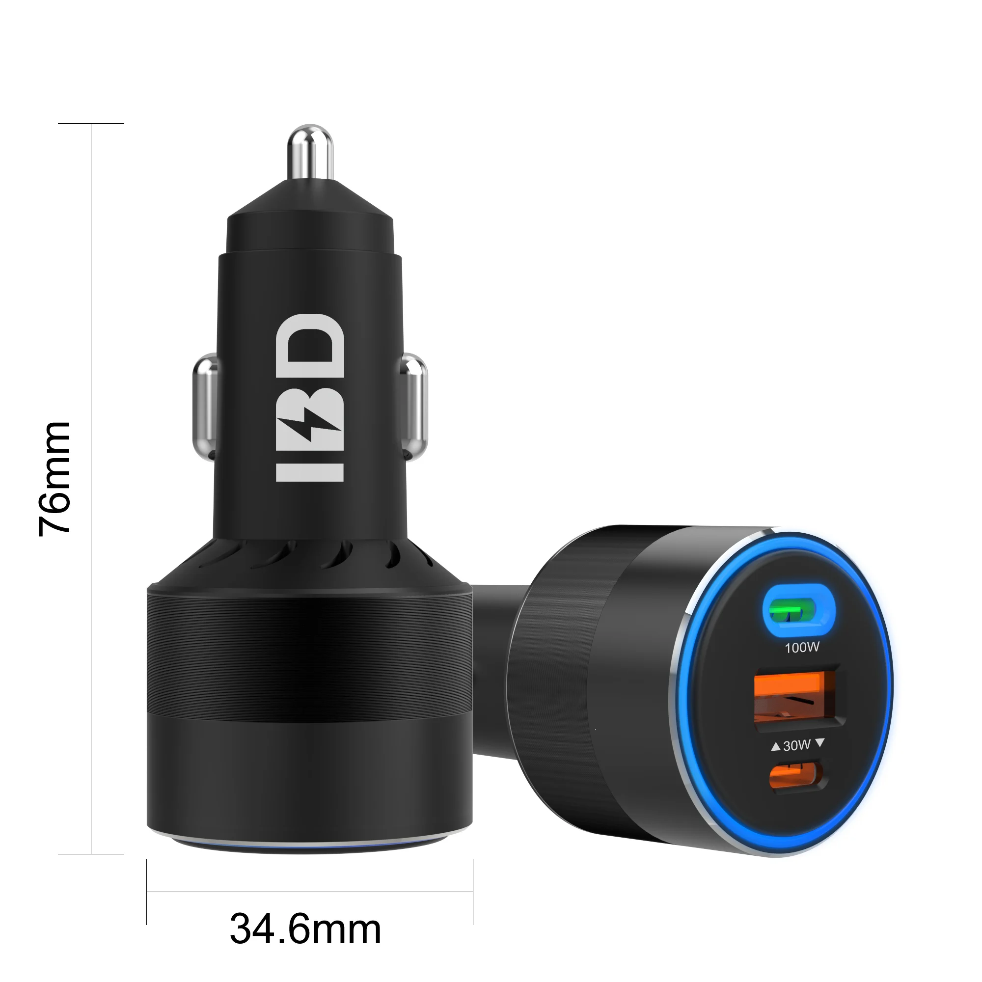 Factory Manufacturing Fast Charging Car Charger Black OEM Three Ports 130W Car Charger for Macbook