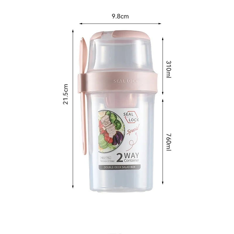 YML hot sell fat reduction salad cup fruit snack crisper double layer portable spoon dip box plastic cup