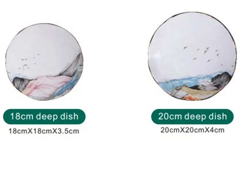Unique Design Decal Ceramic Deep Dish Plate Plate Dinnerware With Wave Edge
