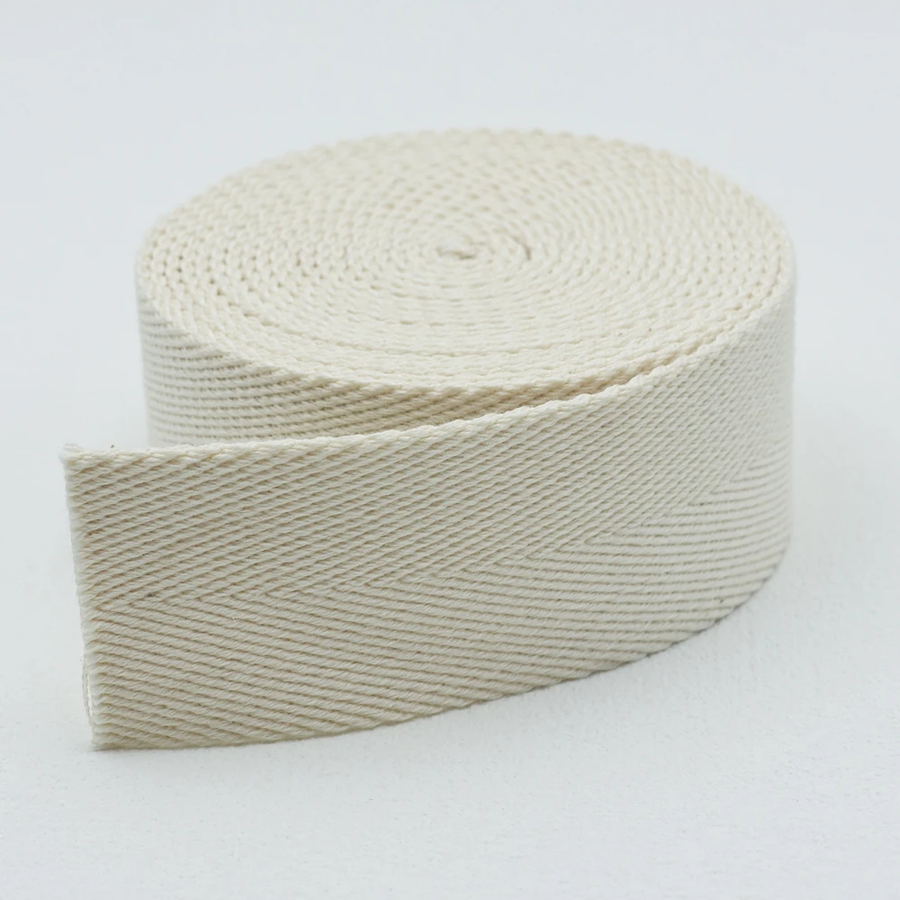 Custom Natural Color 35mm Heavy Duty Cotton Herringbone Ribbon Tape for Waistband Pants Belts Bags Shoes