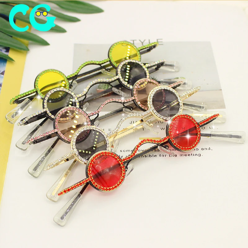 Vintage Small Round Diamond Sunglasses Women Brand Designer Fashion punk Colorful Rhinestone sunglasses  Shades UV400