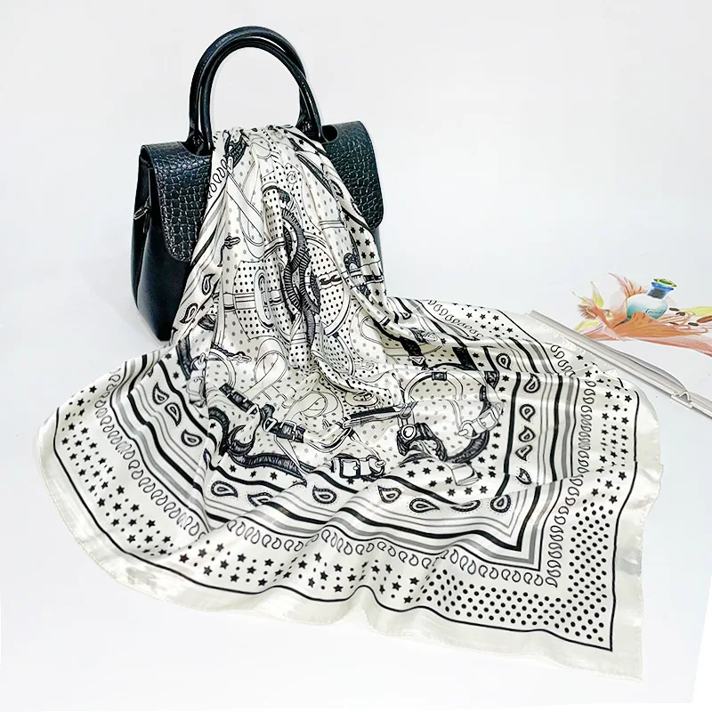 Женский дизайнерский шелковый шарф 90*90 см, квадратный атласный шелковый шарф с принтом «гусиная лапка»