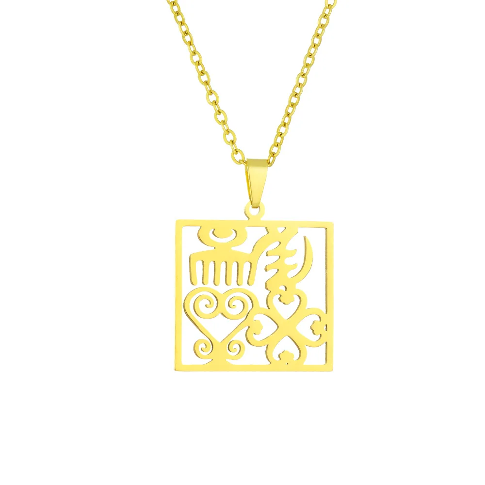 Hot sale 2024 new stainless steel men and women African Adinkra ancient cultural symbol pendant necklaces accessories