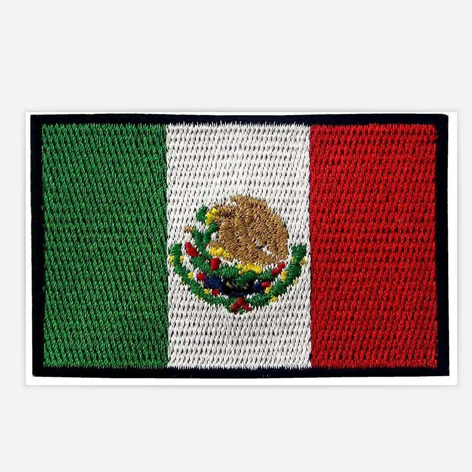Custom Private Label Mexico Flag Patch Embroidered Applique Mexican Iron on Sew National Emblem