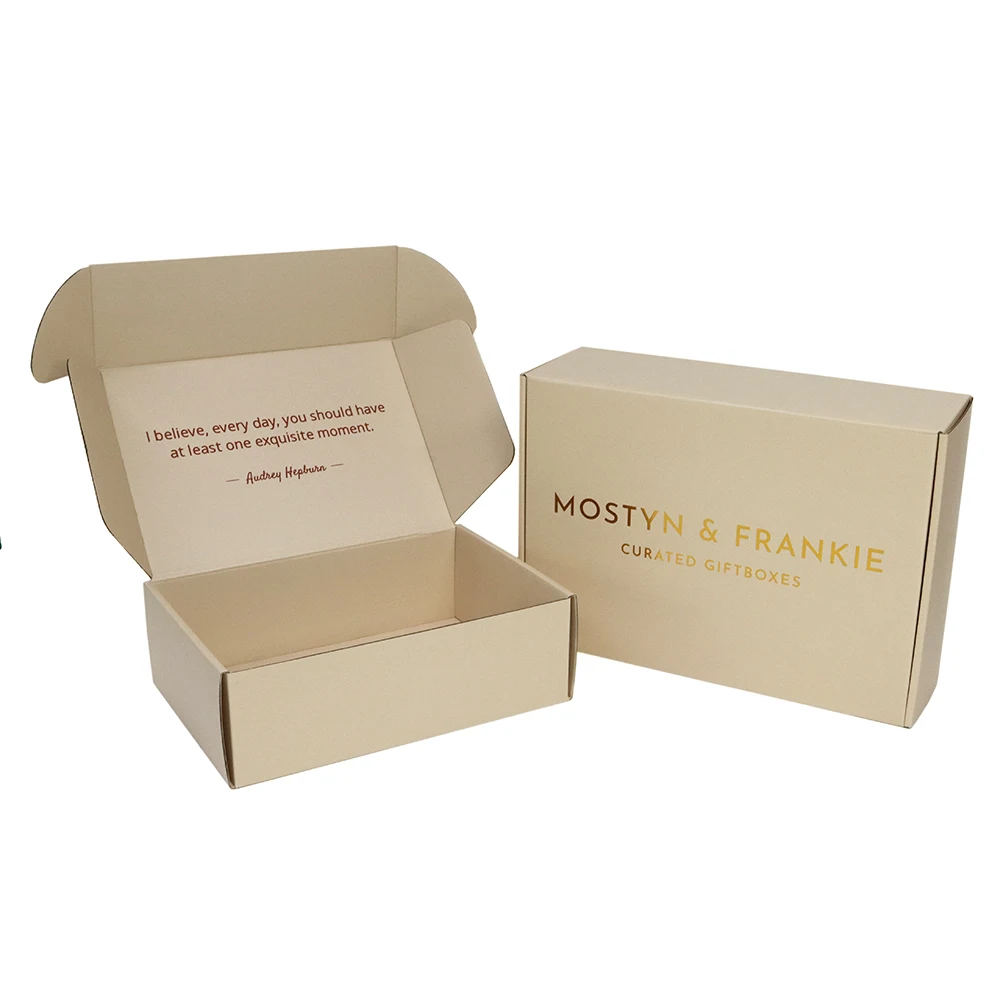 Golden Foiling Beige Mailer Boxes Corrugated Postal Packaging Box for Small Business