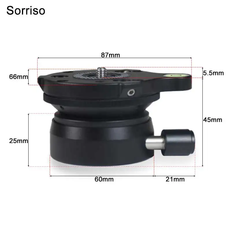 Sorriso Video Tripod Heads Level Adjuster Base Half Ball  Head with Offset Bubble  Quick Release Mount Adapter For DSLR Camera