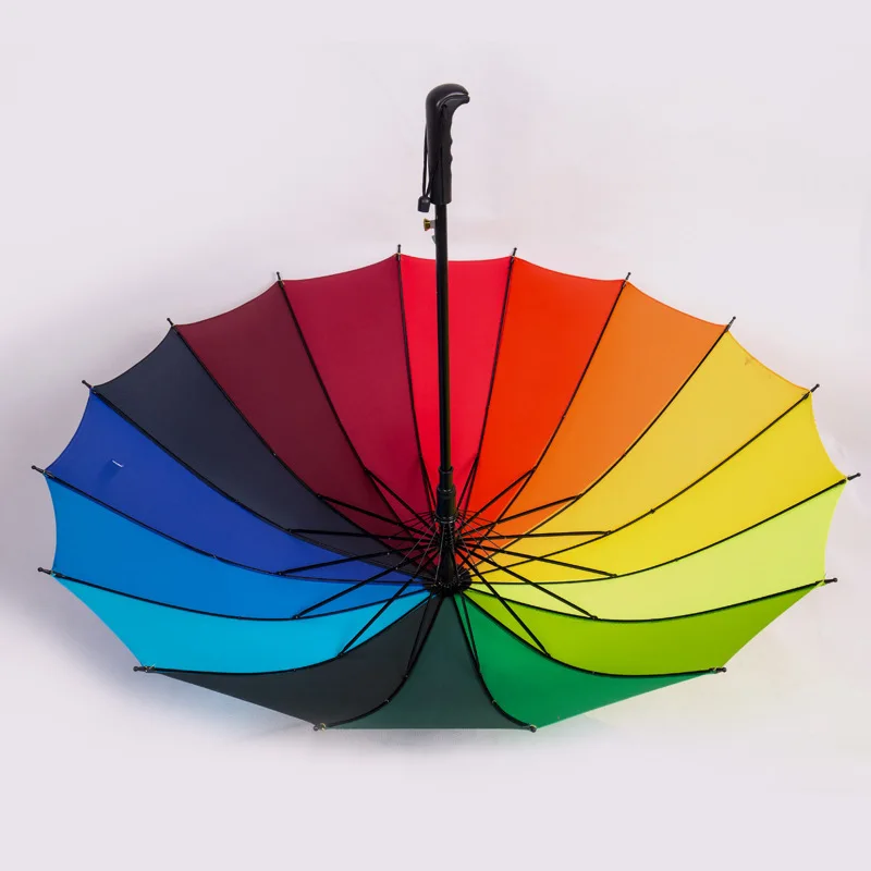 High quality Rainbow Straight Umbrella 190T Pongee Straight Handle Automatic Umbrella 25 inch 16 Ribs