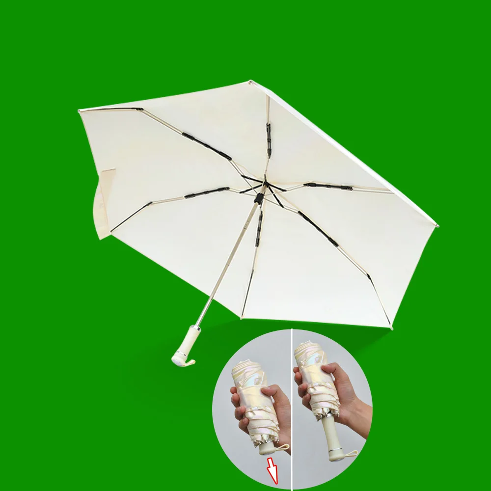 New Korean Fashion Compact Travel Wooden Handle,Manual Open Three Fold 210T pongee Luxury umbrellas/
