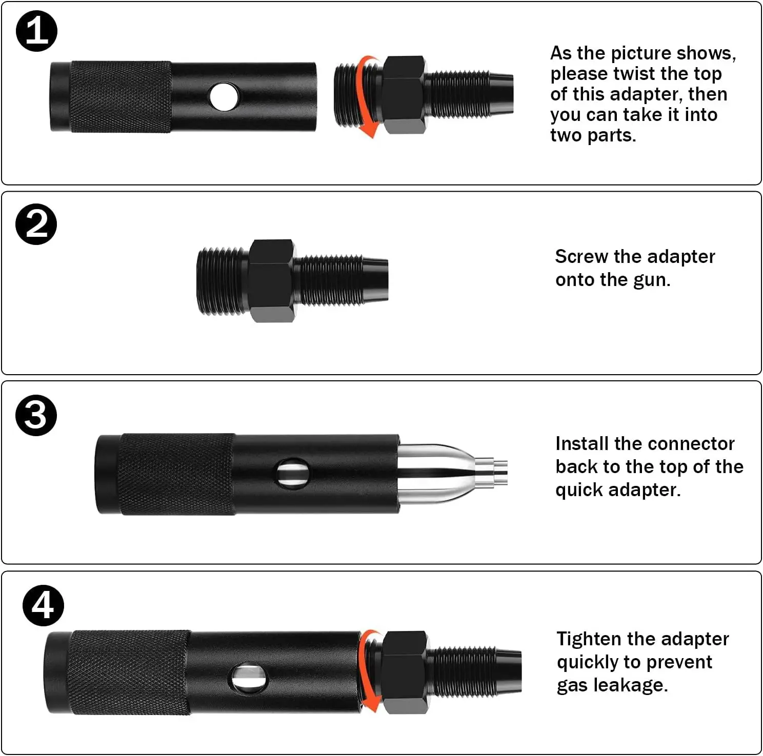 Quick Change 12g CO2 Cartridge Adapter Adaptor with 88g 90g Capsule Cylinder M16x1.5 Threads Output Black