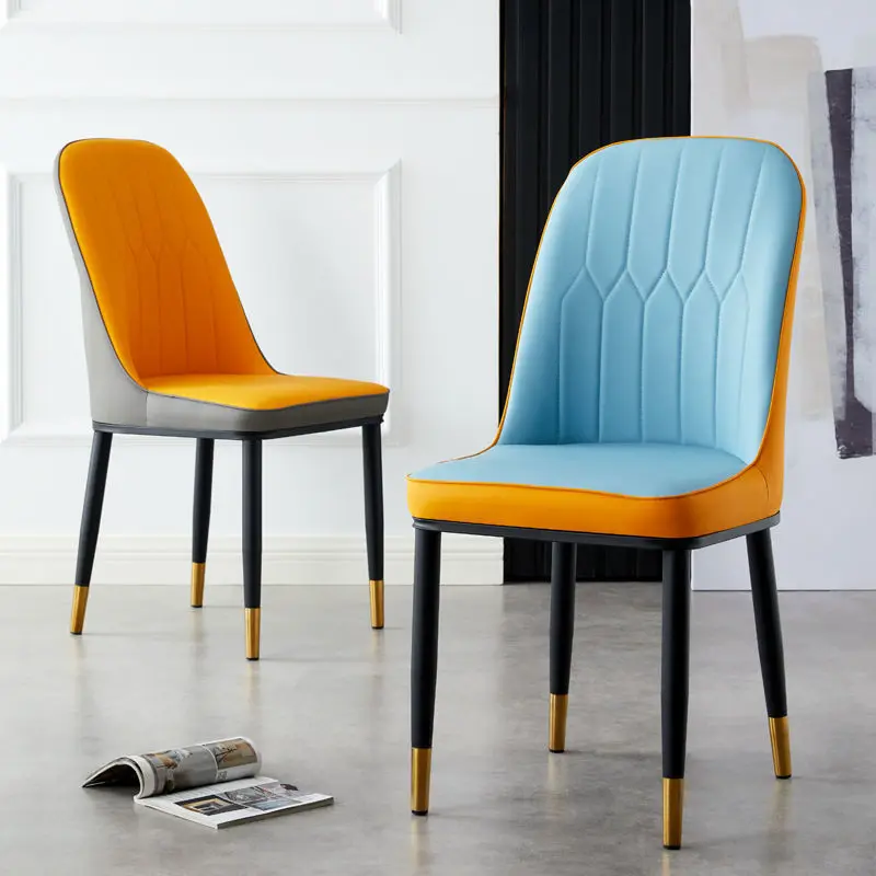 Stock available Modern Italian Style Simple Comfortable Leather Dining Chair Luxury 6 Pieces Restaurant Furniture