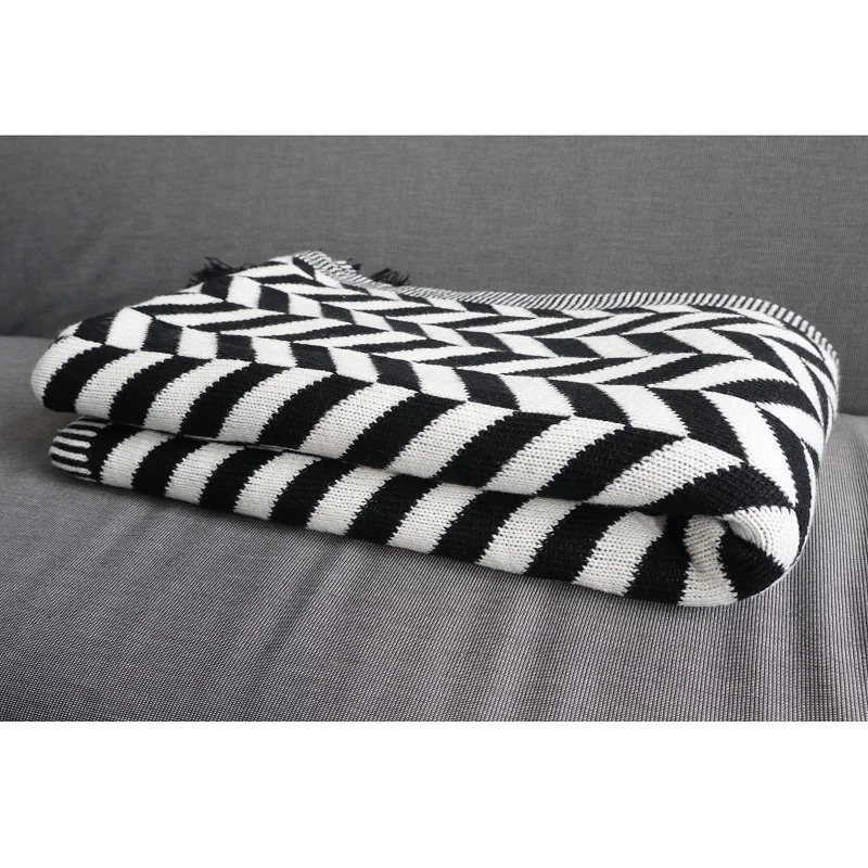 
Nordic Style Knitted reversable blanket 100% acrylic throw coverlet knit sofa blanket leisure home blanket With tassels 