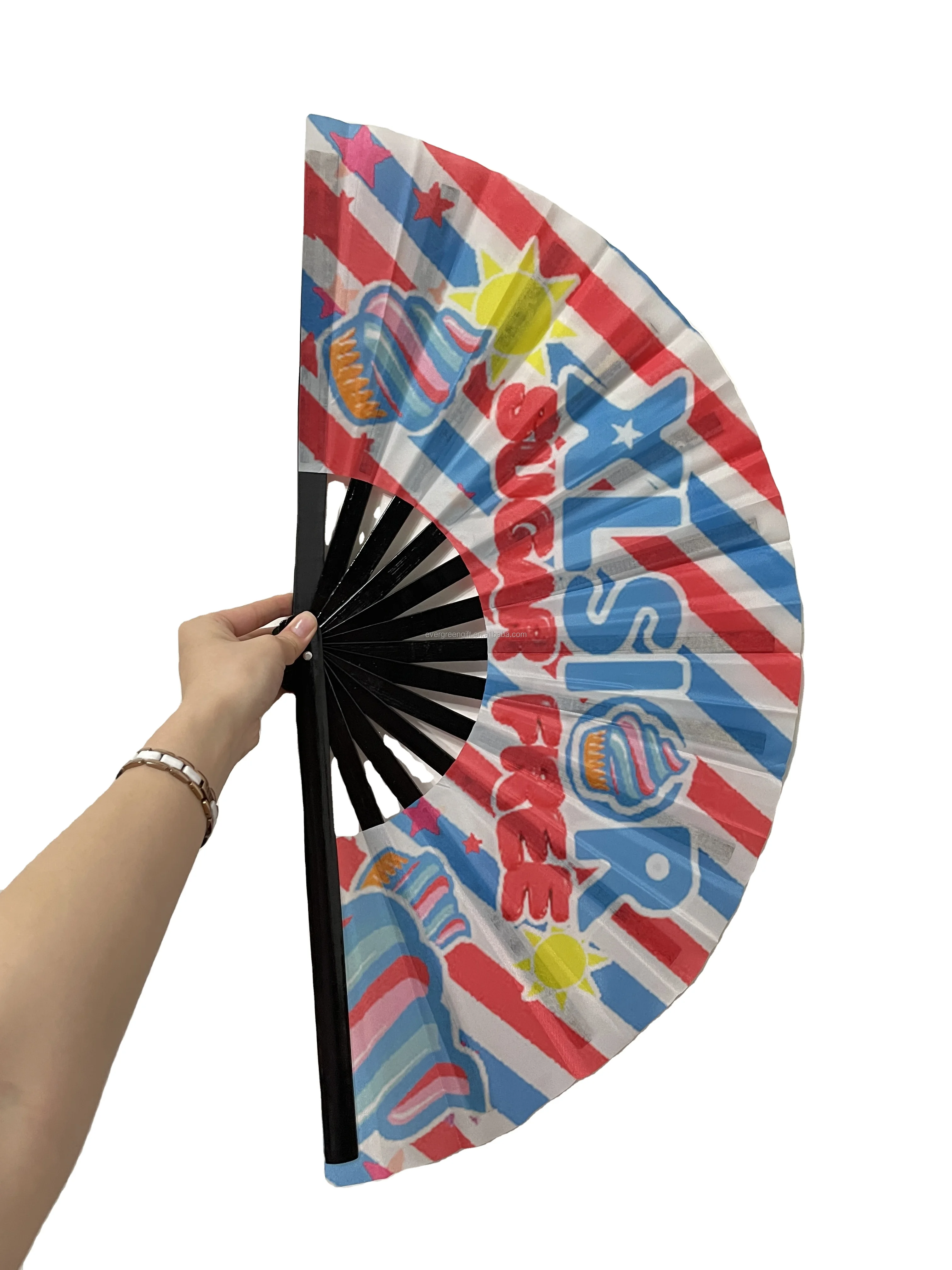 custom printed 13 inches large rave clack hand fan