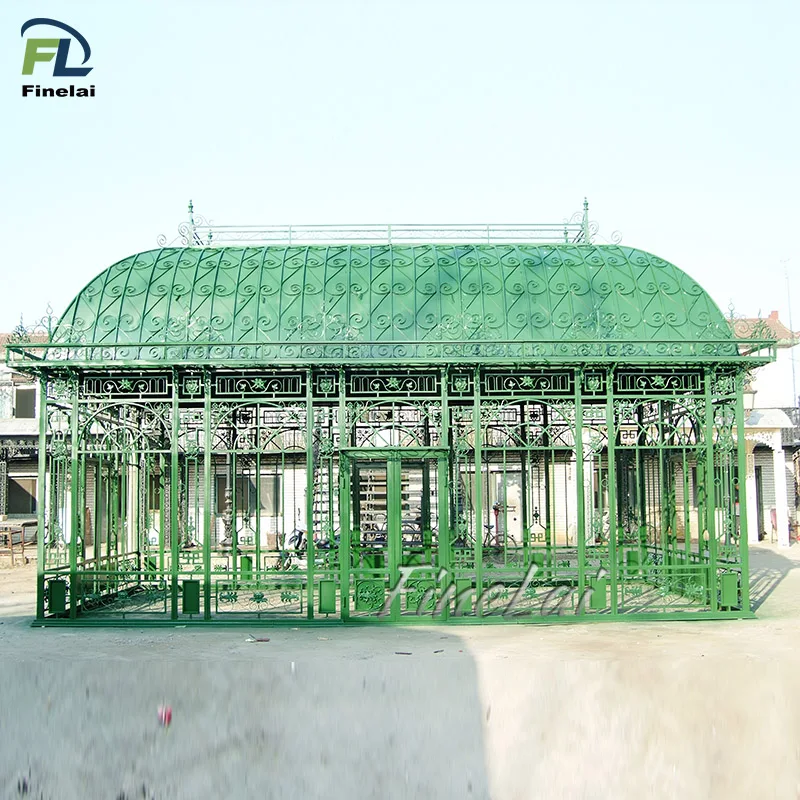 Finelai hot selling Wrought Iron Cast Iron Large Gazebo for Sale cast iron gazebo