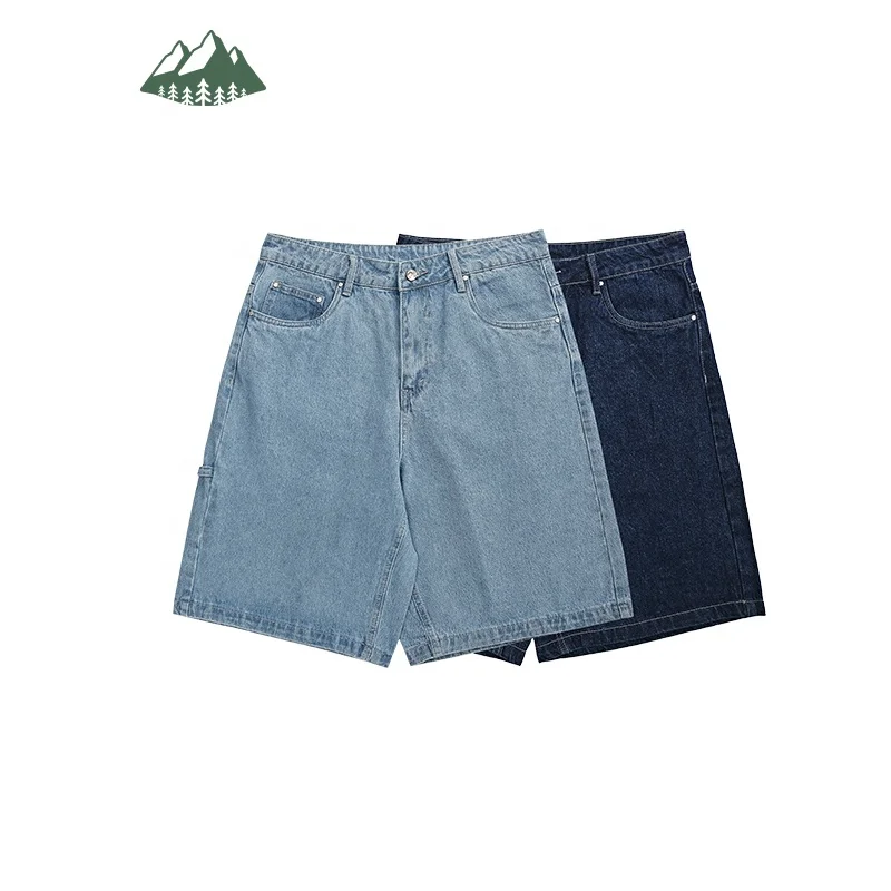 OEM Service Retro Loose Straight Shorts Demin Distressed Washed Solid Color Denim Shorts