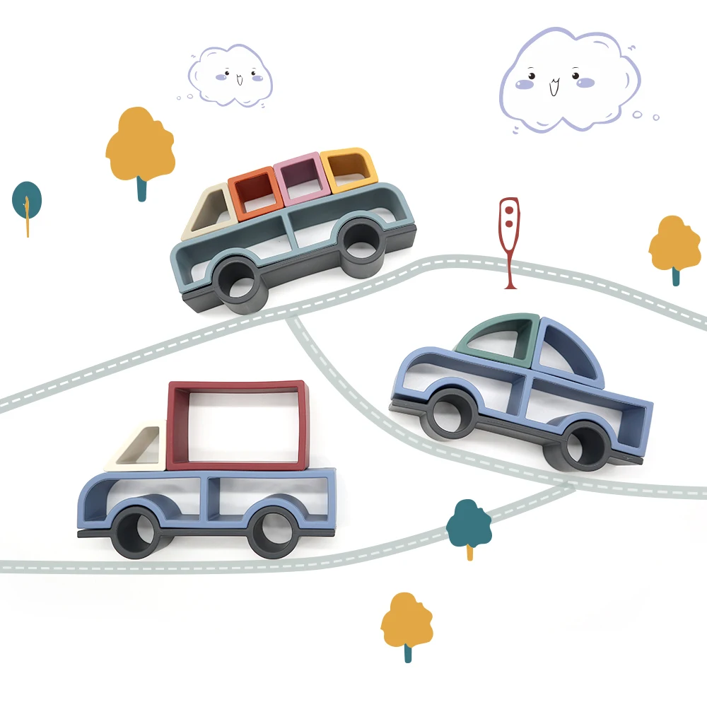 Manufacturer Educational Sensory Teething Chew Puzzle Building Blocks Stacker Silicone Stacking Toys For Kids