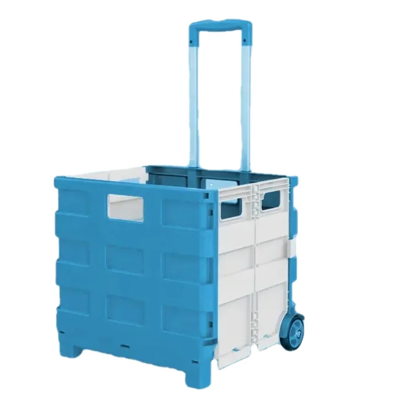 Factory Supply Foldable Hand Luggage Cart Collapsible Rolling 2 Wheel  Mini Supermarket Shopping Folding Plastic Trolley