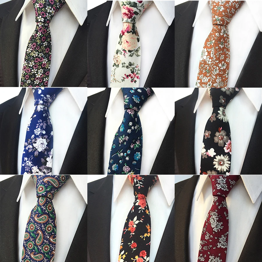 Повседневные Галстуки 6 см для мужчин, узкий галстук, Модный хлопковый галстук с цветочным принтом, галстук для свадебной вечеринки для мужчин