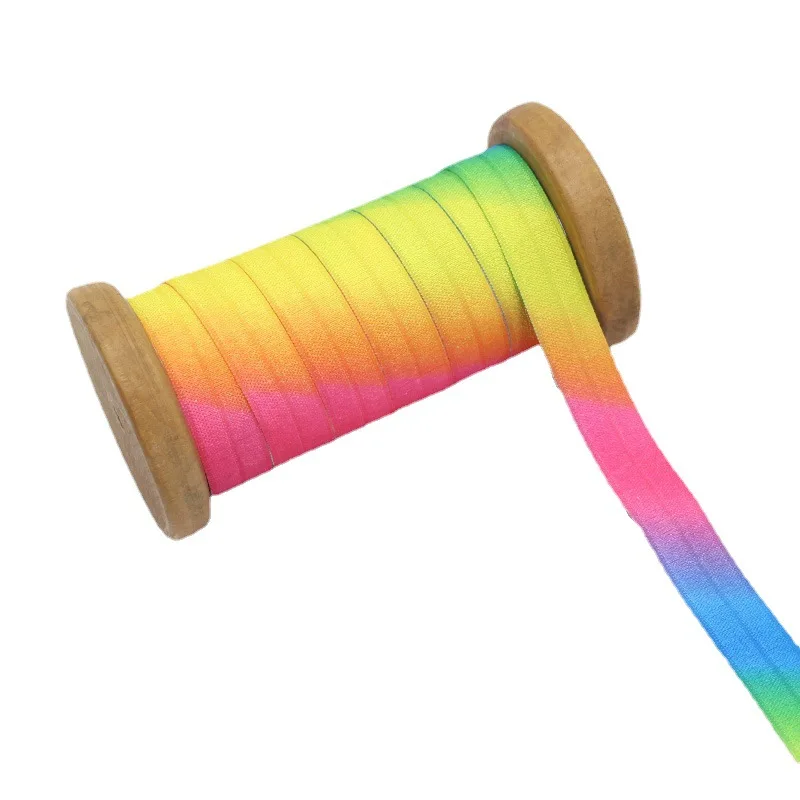 Factory Directly Sale Colorful Gradient Rainbow Style Printing New Look Garment Clothes Fold over Elastic Band