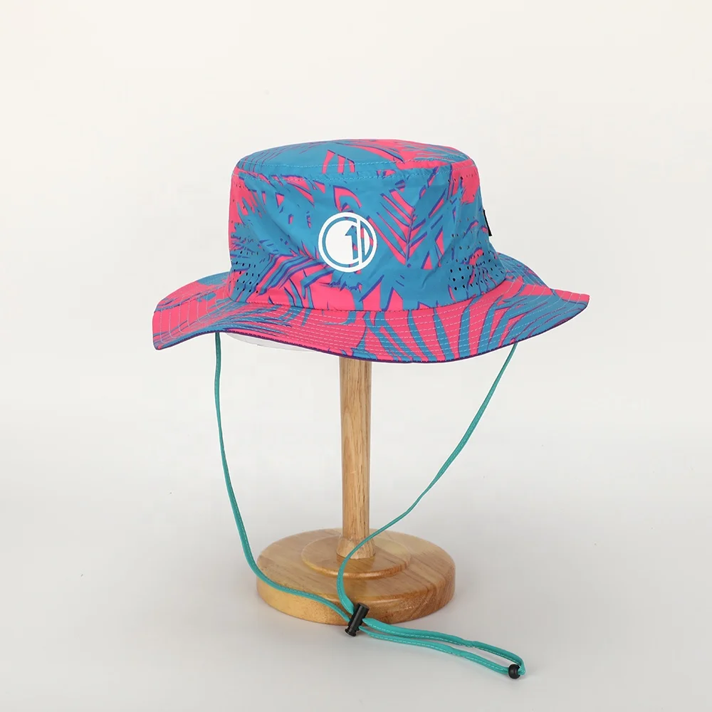 Oem Custom High Quality Printed Logo Laser Cut Bucket Hat With String,Mens Fisherman Wide Brim Rope Safari Cap