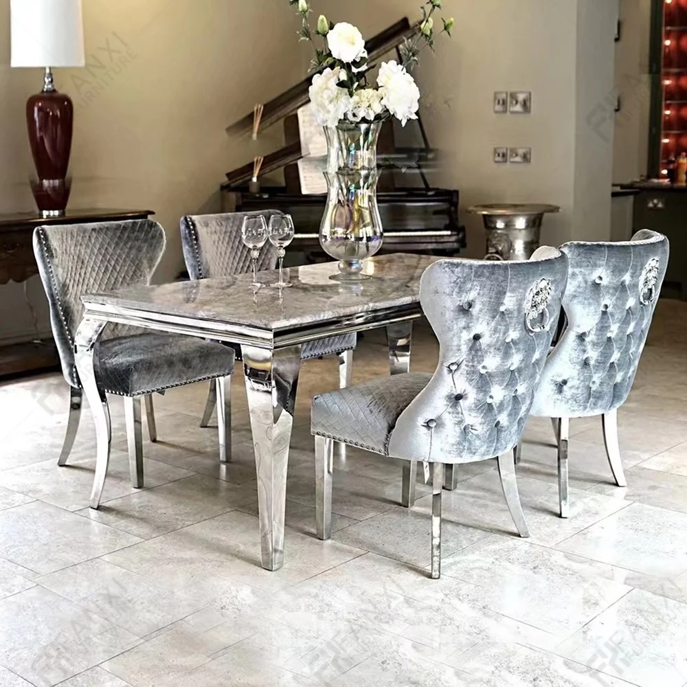 Dining room furniture UK grey modern marble luxury stainless steel wedding dining table set restaurant dining tables