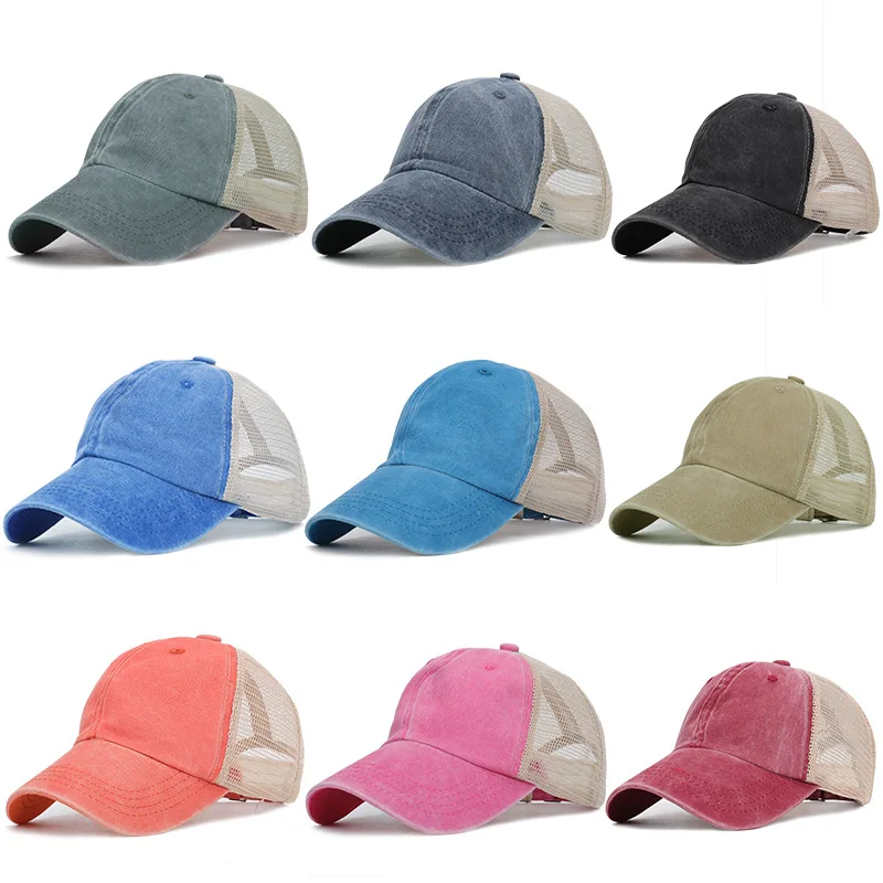 Cheap quality distressed baseball cap dad hat with mesh back plain distressed mesh truckers hat men blank mesh baseball hat